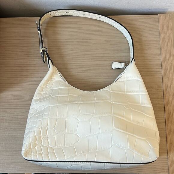 Staud Scotty Crocodile Embossed Monogram Leather Hobo Bag In Cream - Picture 5 of 8
